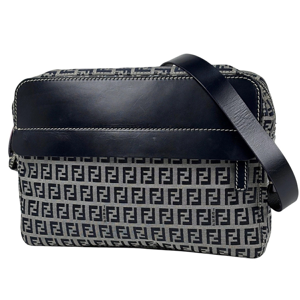 Fendi Zucchino Shoulder Bag Canvas Navy Blue